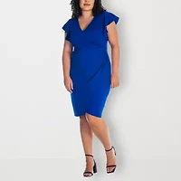 24seven Comfort Apparel Womens Plus Short Sleeve Wrap Dress