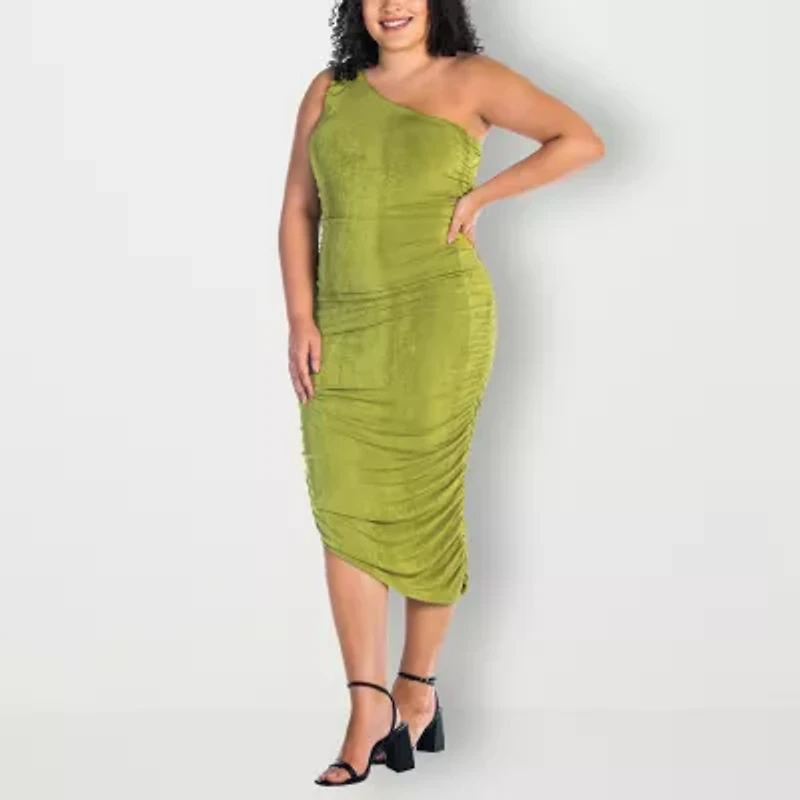 24seven Comfort Apparel Womens Plus Sleeveless Midi Casual Bodycon Dress