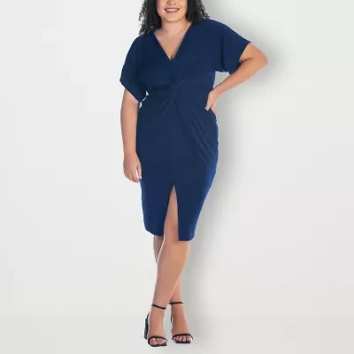 24seven Comfort Apparel Womens Plus V Neck Sleeveless Casual Bodycon Dress