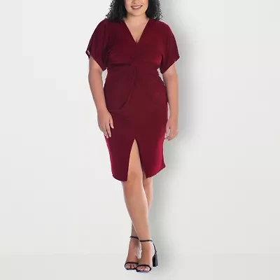 24seven Comfort Apparel Womens Plus V Neck Sleeveless Casual Bodycon Dress