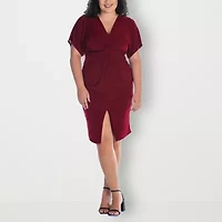 24seven Comfort Apparel Womens Plus V Neck Sleeveless Casual Bodycon Dress