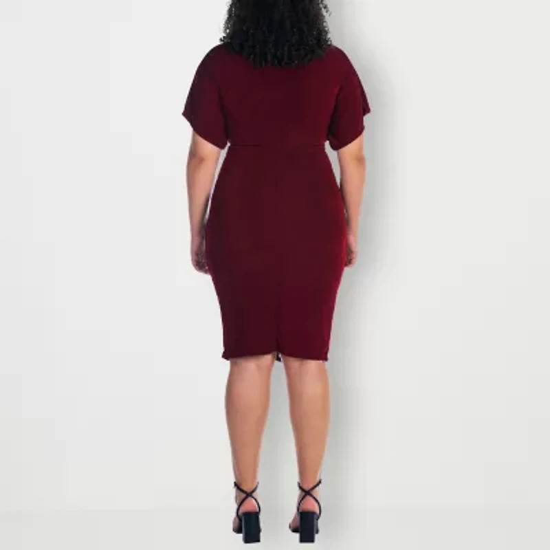 24seven Comfort Apparel Womens Plus V Neck Sleeveless Casual Bodycon Dress