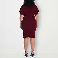 24seven Comfort Apparel Womens Plus V Neck Sleeveless Casual Bodycon Dress