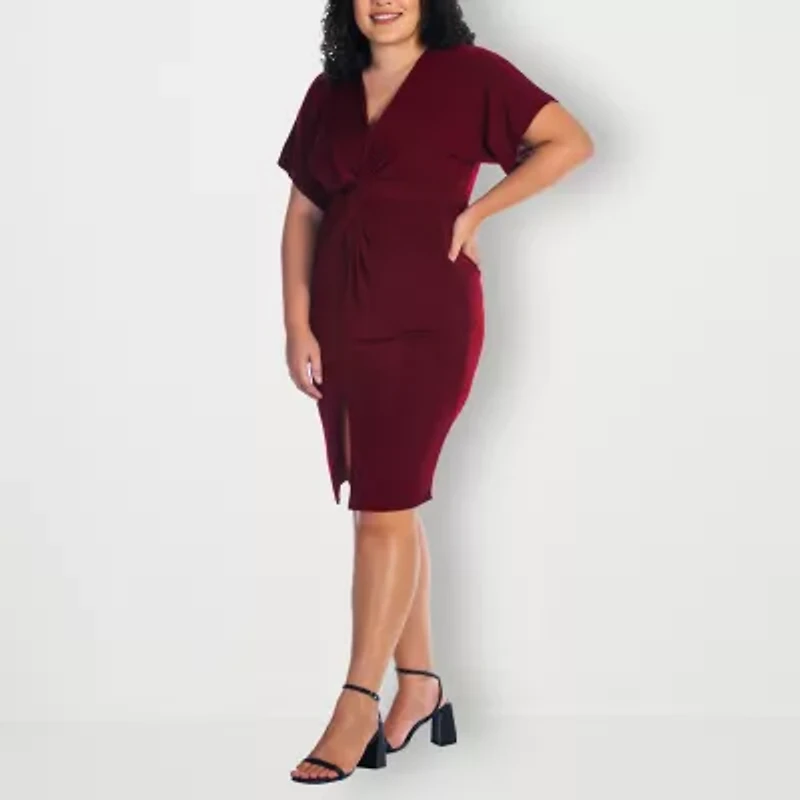 24seven Comfort Apparel Womens Plus V Neck Sleeveless Casual Bodycon Dress