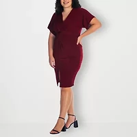 24seven Comfort Apparel Womens Plus V Neck Sleeveless Casual Bodycon Dress