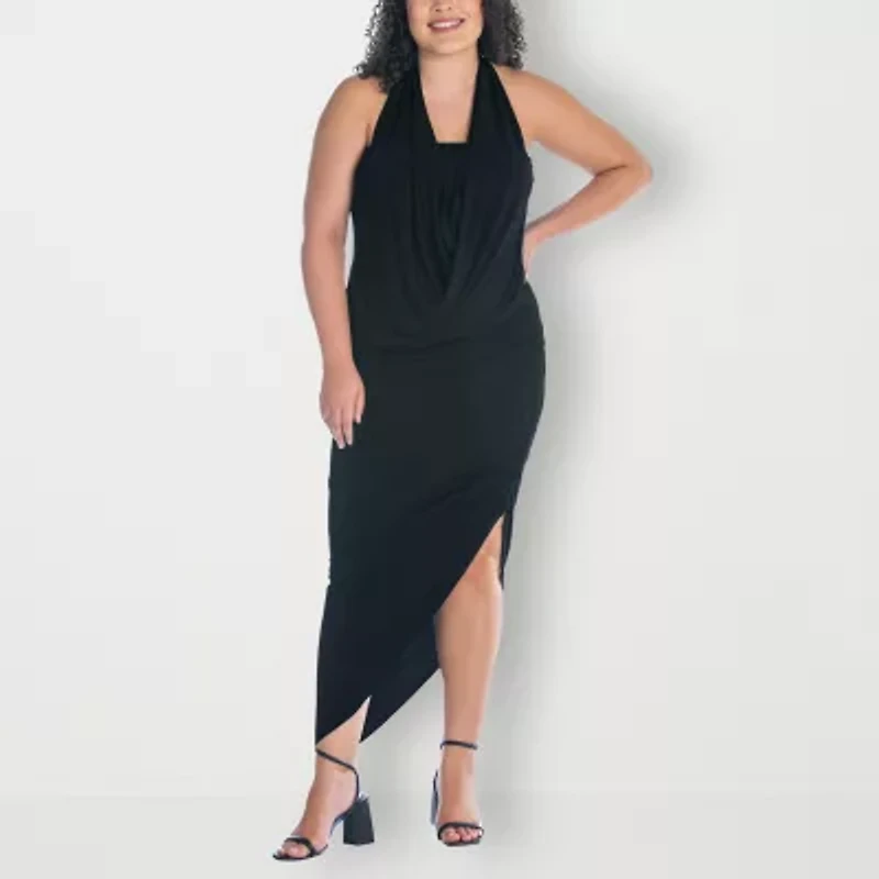 24seven Comfort Apparel Womens Sleeveless Midi Casual Plus Bodycon Dress