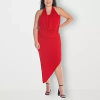 24seven Comfort Apparel Womens Plus Midi Cowl Neck Sleeveless Casual Bodycon Dress