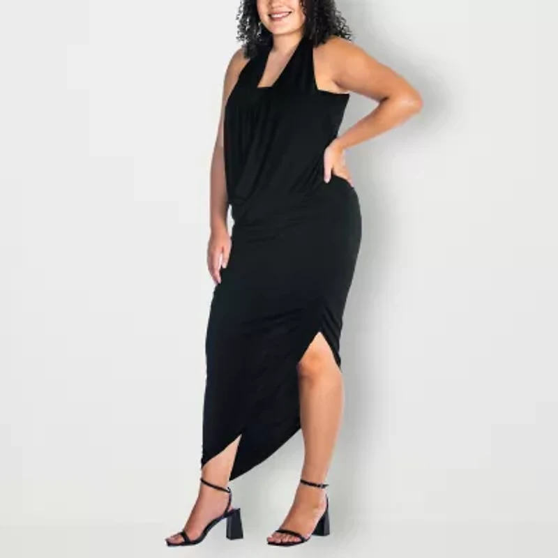 24seven Comfort Apparel Womens Sleeveless Midi Casual Plus Bodycon Dress