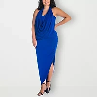 24seven Comfort Apparel Womens Plus Midi Cowl Neck Sleeveless Casual Bodycon Dress