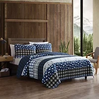 Eddie Bauer Blue Creek Plaid Floral Reversible Quilt Set