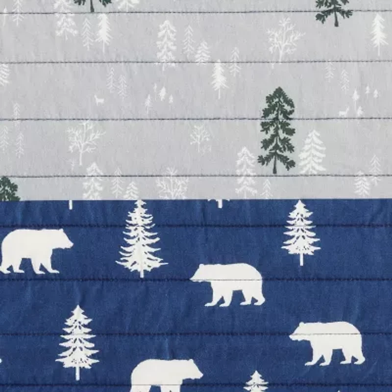 Eddie Bauer Blue Creek Plaid Floral Reversible Quilt Set