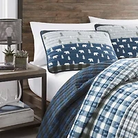 Eddie Bauer Blue Creek Plaid Floral Reversible Quilt Set