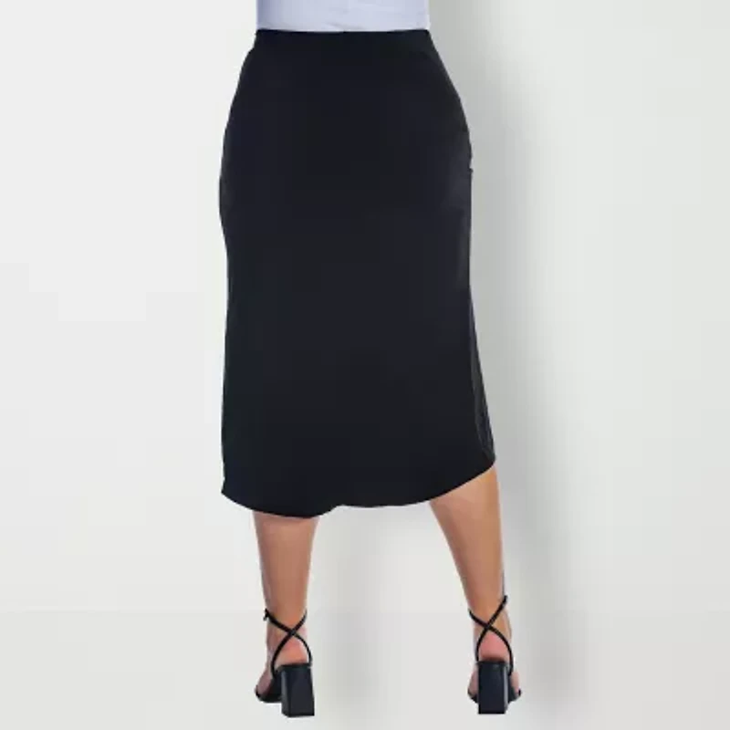 24seven Comfort Apparel Womens Plus Mid Rise Pencil Skirt