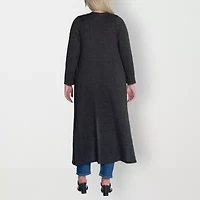 24seven Comfort Apparel Womens Long Sleeve Open Front Plus Cardigan