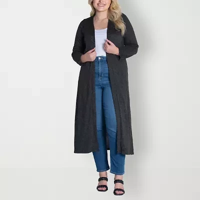 24seven Comfort Apparel Womens Long Sleeve Open Front Plus Cardigan