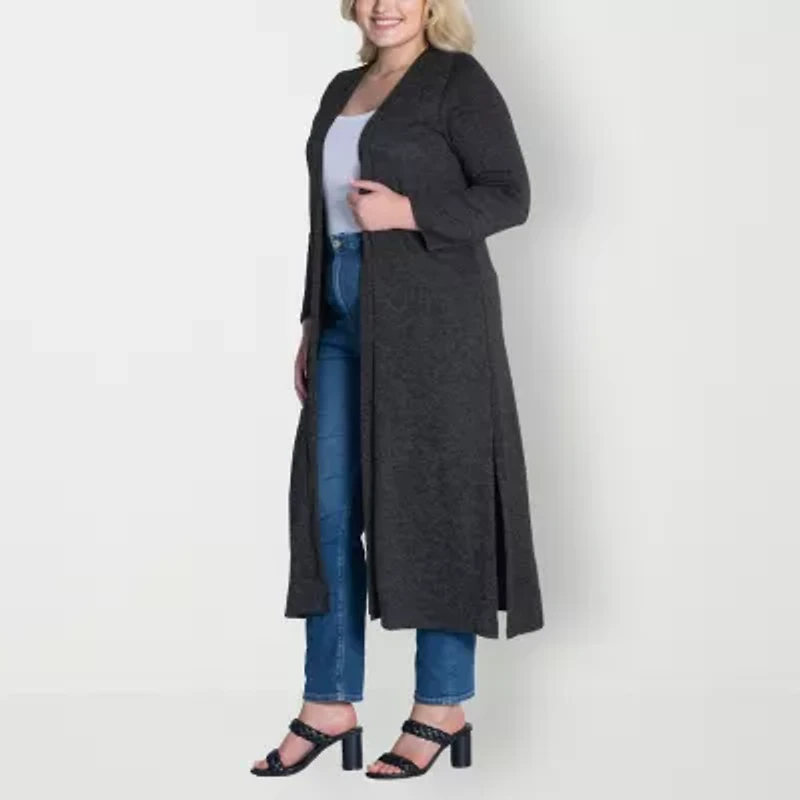 24seven Comfort Apparel Womens Long Sleeve Open Front Plus Cardigan