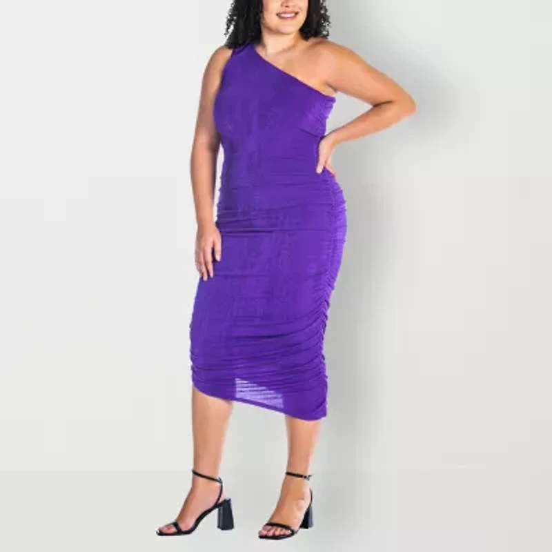 sachin and babi light blue dress 24seven Comfort Apparel Womens Plus Midi Asymmetrical Neck Sleeveless Casual  Bodycon Dress
