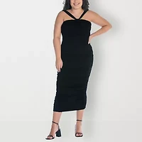 24seven Comfort Apparel Womens Plus Sleeveless Midi Casual Bodycon Dress