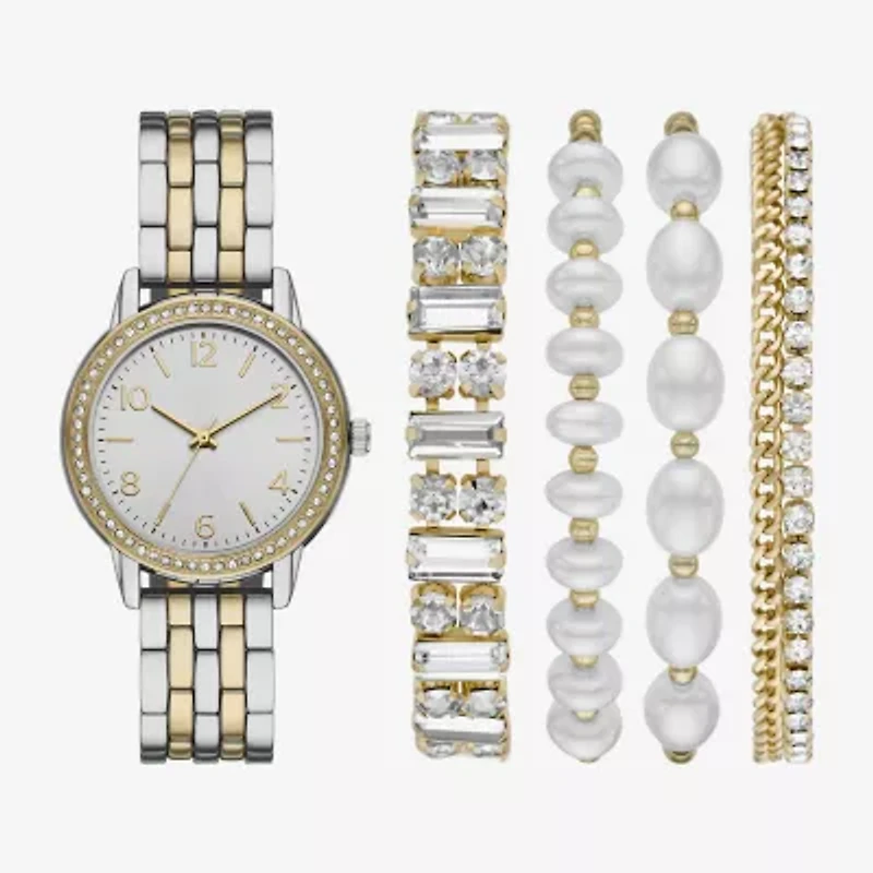 Womens Crystal Accent Two Tone 5-pc. Watch Boxed Set Fmdjset718