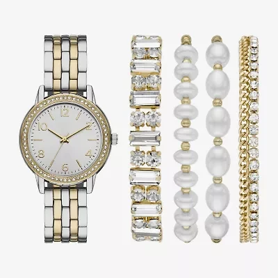 Womens Crystal Accent Two Tone 5-pc. Watch Boxed Set Fmdjset718