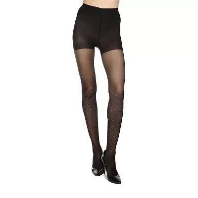 MeMoi Womens All Over Rhinestone Sheer Not Applicable Light Support 1 Pair Floral Tights
