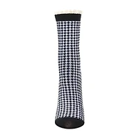 MeMoi Houndstooth Lace Cuff Womens 1 Pair Crew Socks
