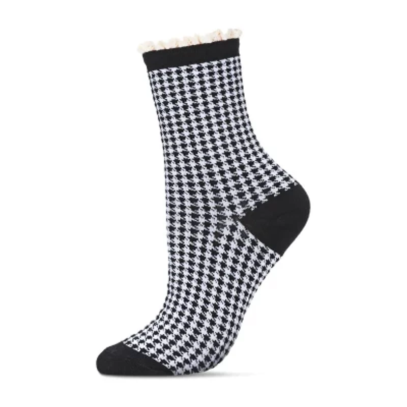 MeMoi Houndstooth Lace Cuff Womens 1 Pair Crew Socks