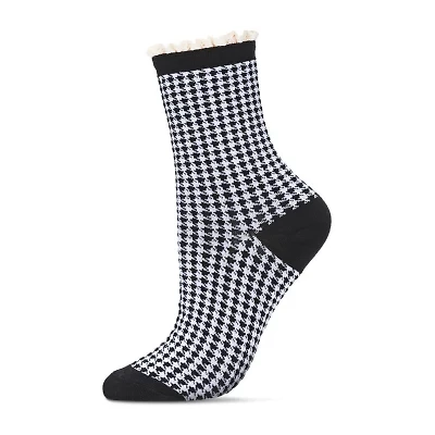 MeMoi Houndstooth Lace Cuff Womens 1 Pair Crew Socks