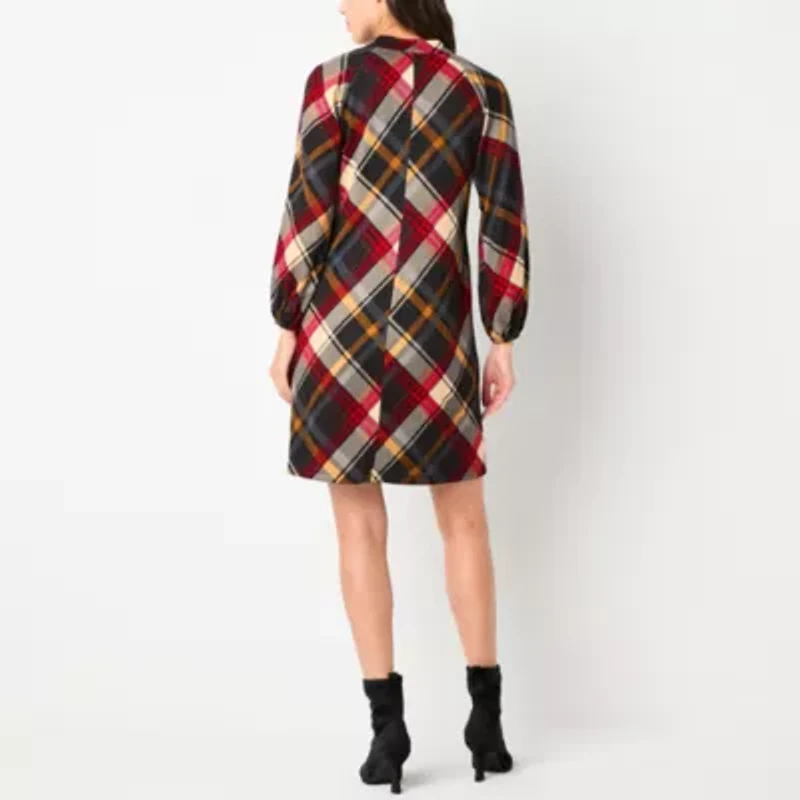 Jessica Howard Womens Long Sleeve Plaid Shift Dress
