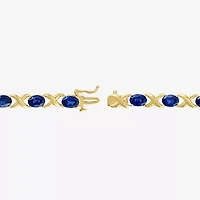 Womens Lab Created Blue Sapphire 14K Gold Over Silver Oval 7.5 Inch Tennis Bracelet