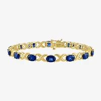 Womens Lab Created Blue Sapphire 14K Gold Over Silver Oval 7.5 Inch Tennis Bracelet