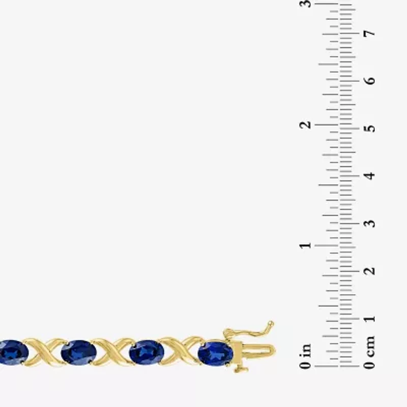 Womens Lab Created Blue Sapphire 14K Gold Over Silver Oval 7.5 Inch Tennis Bracelet