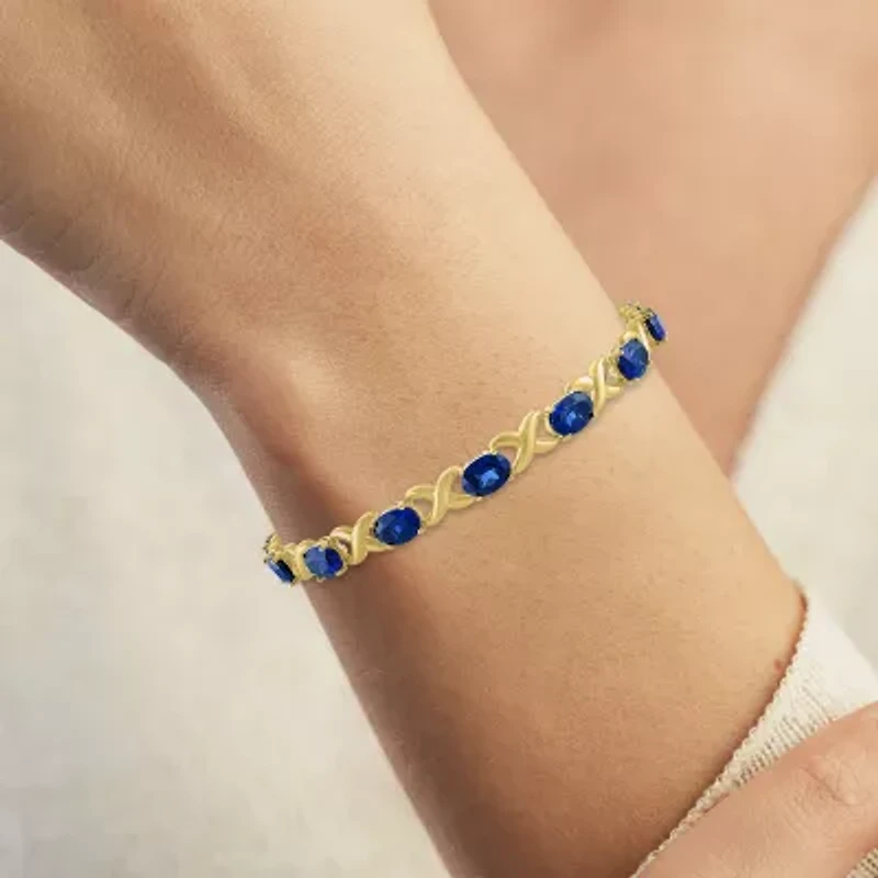 Womens Lab Created Blue Sapphire 14K Gold Over Silver Oval 7.5 Inch Tennis Bracelet