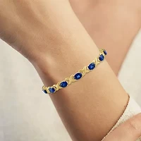 Womens Lab Created Blue Sapphire 14K Gold Over Silver Oval 7.5 Inch Tennis Bracelet
