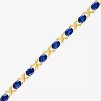 Womens Lab Created Blue Sapphire 14K Gold Over Silver Oval 7.5 Inch Tennis Bracelet
