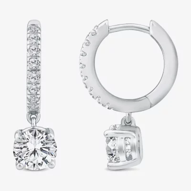 (H / Si2) Womens 2 1/4 CT. T.W. Lab Grown White Diamond 10K White Gold 20.4mm Round Hoop Earrings