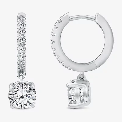 (H / Si2) Womens 2 1/4 CT. T.W. Lab Grown White Diamond 10K White Gold 20.4mm Round Hoop Earrings