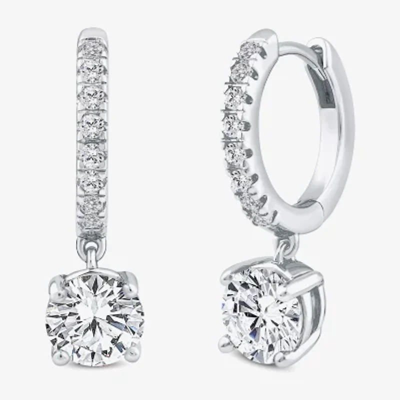 (H / Si2) Womens 2 1/4 CT. T.W. Lab Grown White Diamond 10K White Gold 20.4mm Round Hoop Earrings