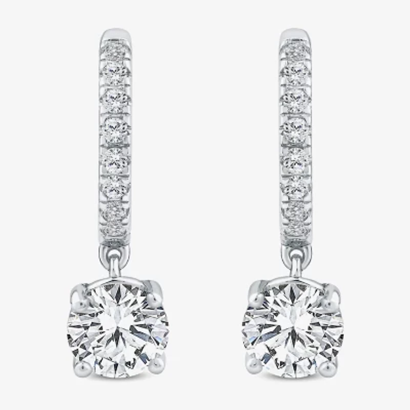 (H / Si2) Womens 2 1/4 CT. T.W. Lab Grown White Diamond 10K White Gold 20.4mm Round Hoop Earrings