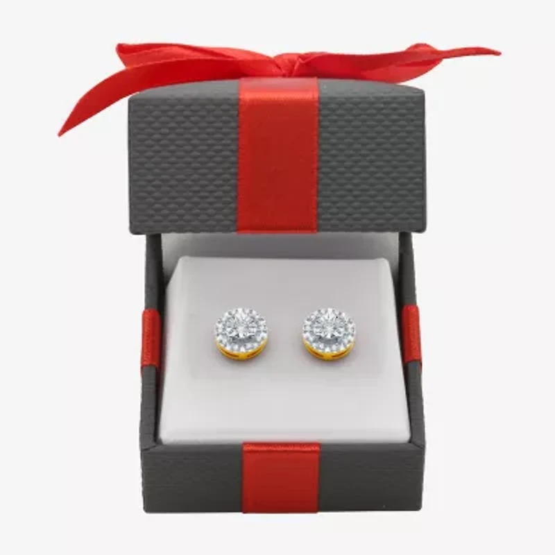 1/10 CT. T.W. Natural White Diamond 14K Gold Over Silver 6.7mm Round Stud Earrings