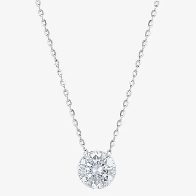 Floating Diamonds (F / Vs2) Womens 1 CT. T.W. Lab Grown White Diamond 14K Gold Round 18 Inch Pendant Necklace