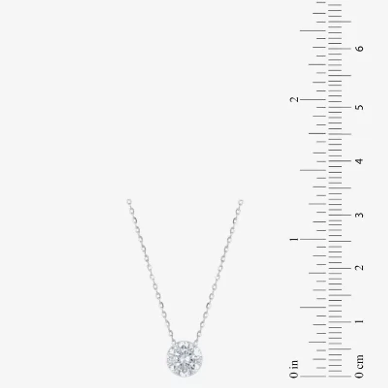 Floating Diamonds (F / Vs2) Womens 1 CT. T.W. Lab Grown White Diamond 14K Gold Round 18 Inch Pendant Necklace