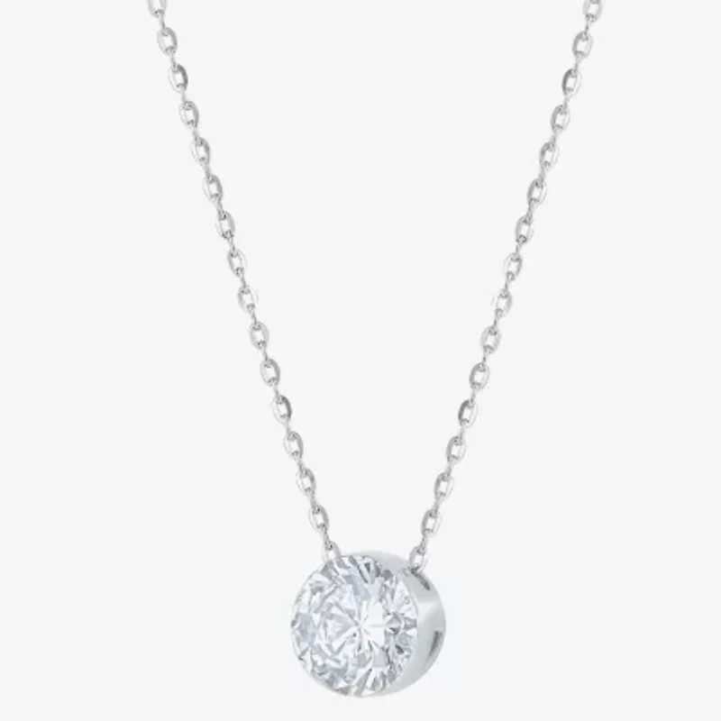 Floating Diamonds (F / Vs2) Womens 1 CT. T.W. Lab Grown White Diamond 14K Gold Round 18 Inch Pendant Necklace