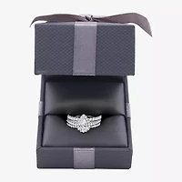 H-I / I1) Womens CT. T.W. Lab Grown White Diamond 10K Gold Pear Side Stone Halo Bridal Set