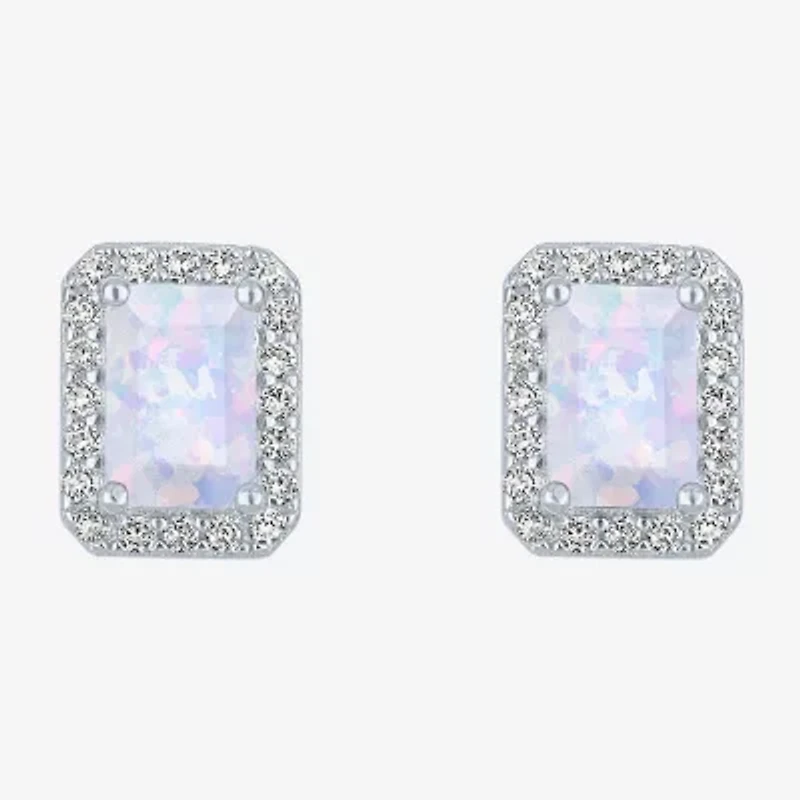 Yes, Please! Lab Created White Opal Sterling Silver 8mm Stud Earrings