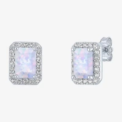 Yes, Please! Lab Created White Opal Sterling Silver 8mm Stud Earrings