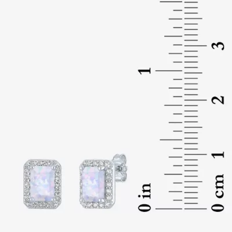 Yes, Please! Lab Created White Opal Sterling Silver 8mm Stud Earrings