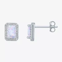 Yes, Please! Lab Created White Opal Sterling Silver 8mm Stud Earrings