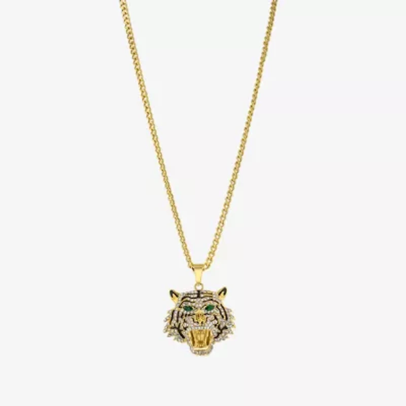 Mens Green Cubic Zirconia Stainless Steel Hypoallergenic 26 Inch Pendant Necklace