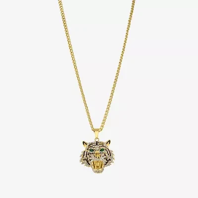 Mens Green Cubic Zirconia Stainless Steel Hypoallergenic 26 Inch Pendant Necklace